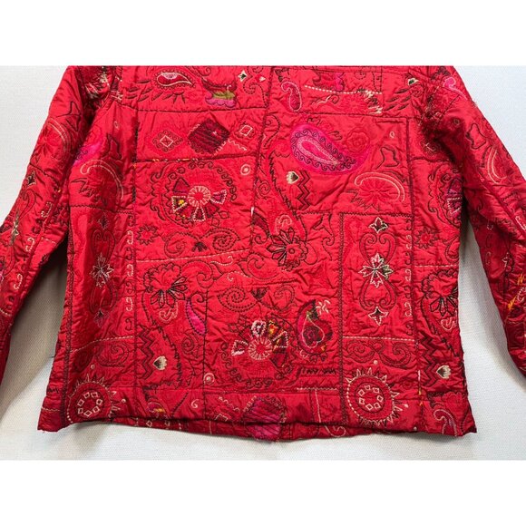 Laura Ashley Womens Embroidered Quilted Jacket L Red Stain Designed - Picture 11 of 14